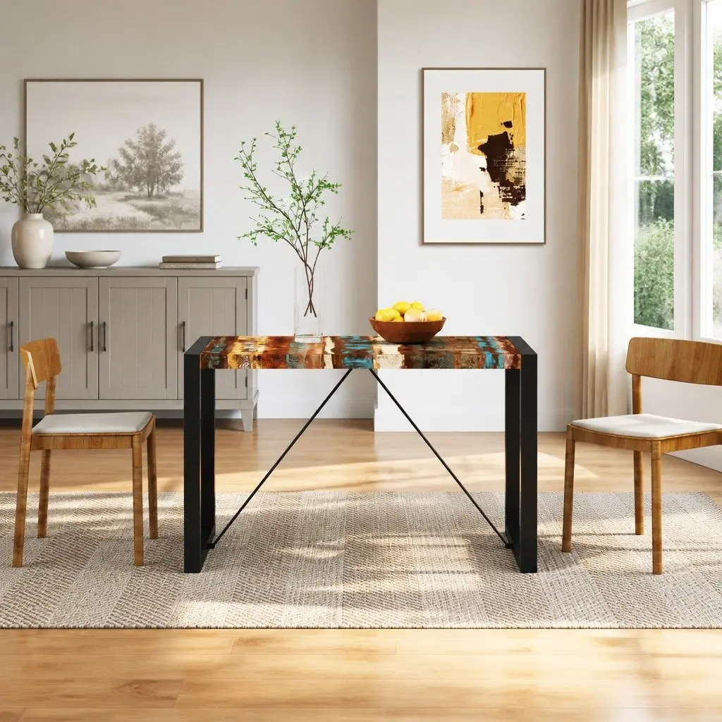Dining Table Multicolour 120cm Solid Reclaimed Wood Industrial Style