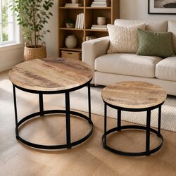 Stylish Round Coffee Table Set - Two Unique Pieces