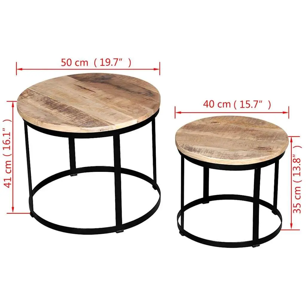 Coffee Table Set Brown 40/50 cm Round Wooden Accent Tables Industrial Vintage Style