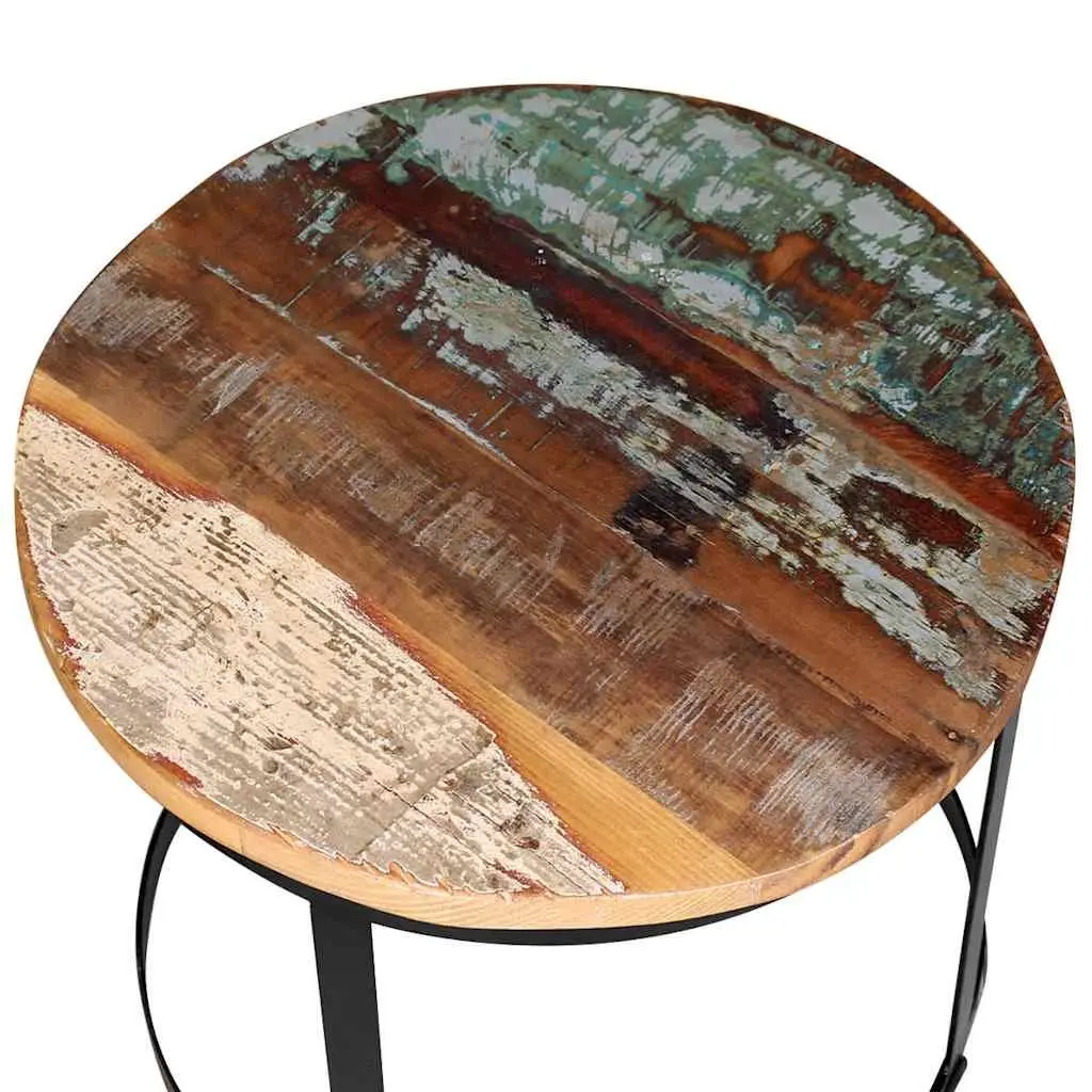 Coffee Table Set Brown 2 Pieces Round Industrial Vintage Reclaimed Wood