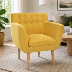 Armchair Yellow Fabric Modern Living Room Lounge Seat Wooden Frame Padded