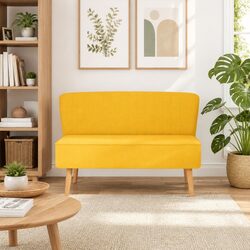 2-Seater Sofa Yellow Fabric Living Room Furniture Modern Design Padded Seat