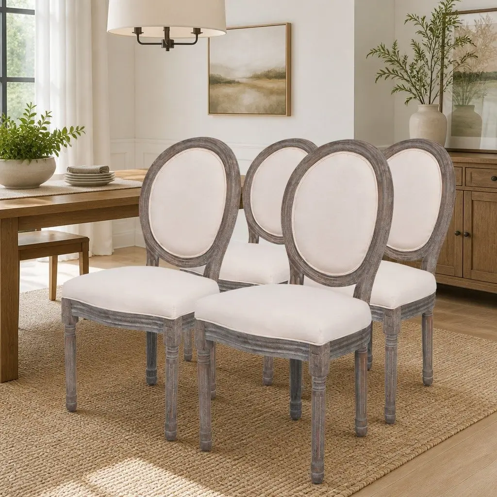 Set of 4 Cream Dining Chairs with Padded Foam Seats