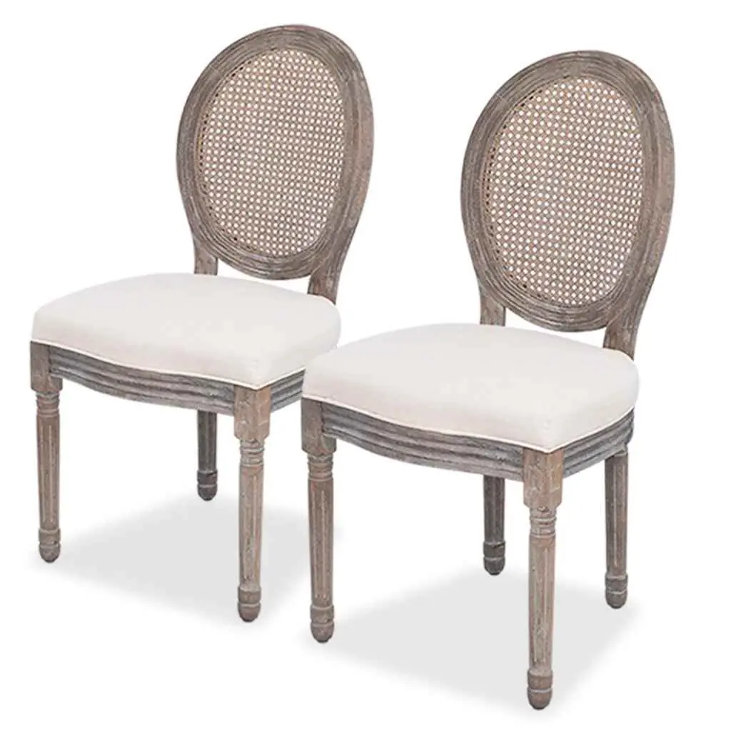 Cream Dining Chairs with Rattan Backrest