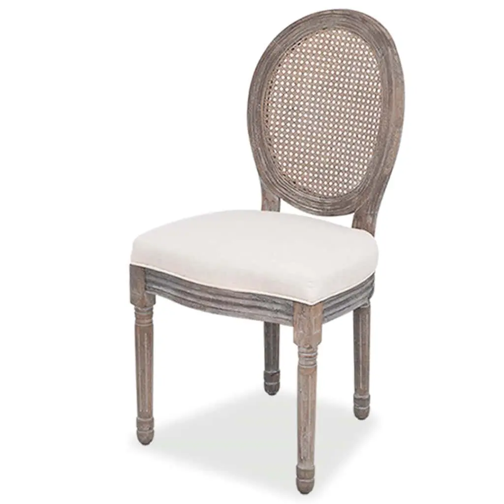 Dining Chairs Set 4 pcs Cream Linen Fabric Rattan Backrest Kitchen Room Seating