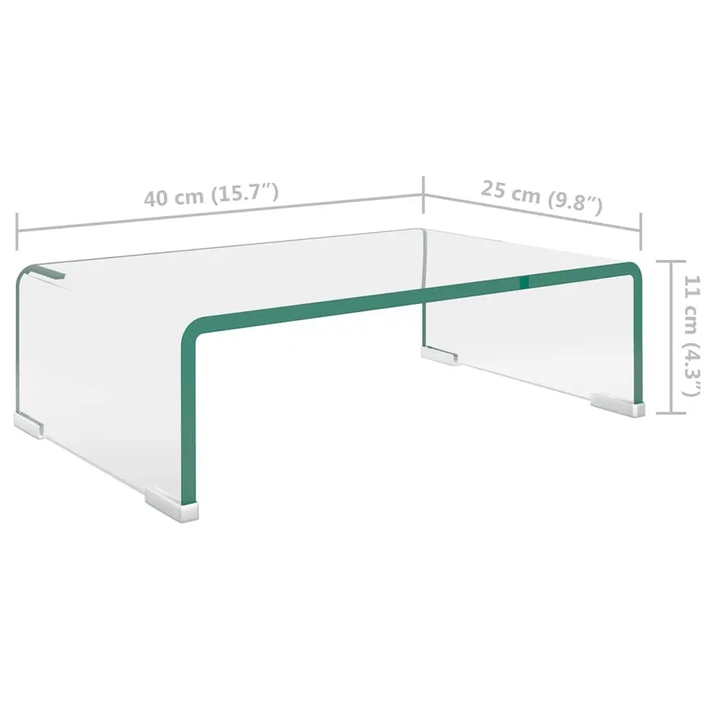 Glass TV Stand Transparent 40x25x11cm Tempered Glass Shelf Monitor Riser