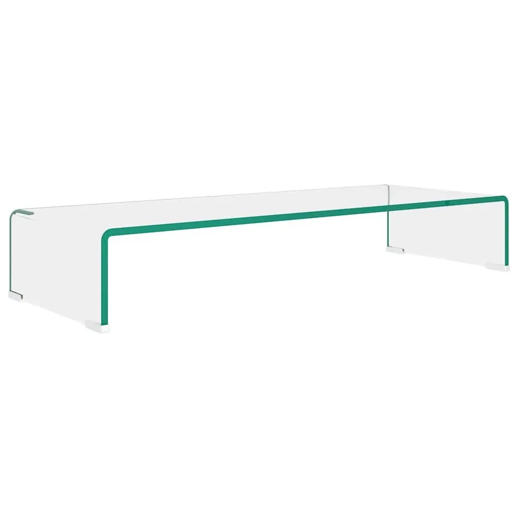 TV Stand Monitor Riser Transparent Tempered Glass Desktop Display Shelf