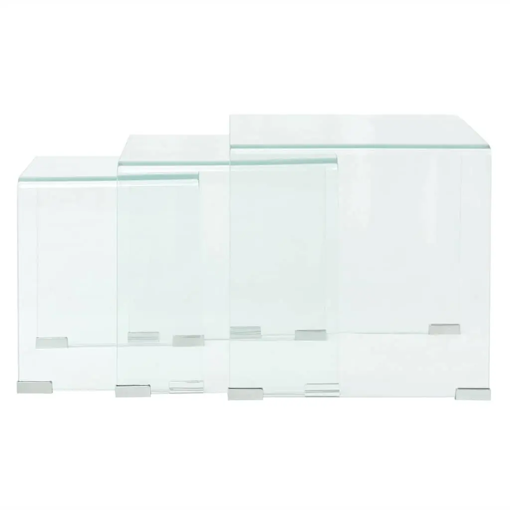 Nesting Coffee Table Set Transparent 3 Piece Tempered Glass Modern Living Room Accent