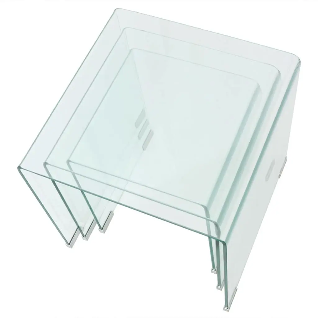 Nesting Coffee Table Set Transparent 3 Piece Tempered Glass Modern Living Room Accent