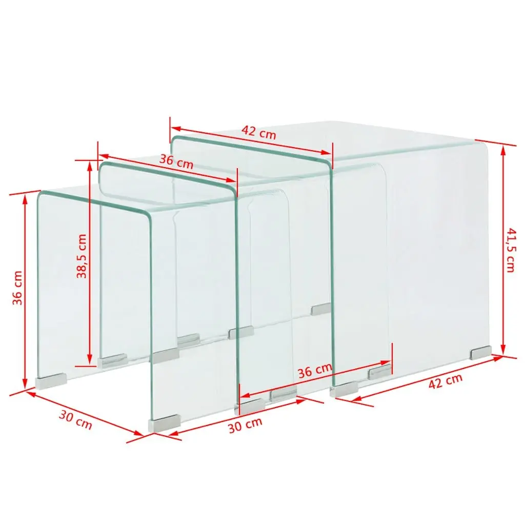 Nesting Coffee Table Set Transparent 3 Piece Tempered Glass Modern Living Room Accent