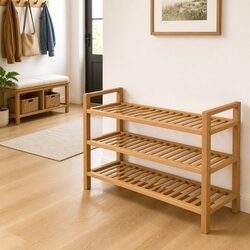 Efficient Wooden Shoe Rack - 3 Shelves for All Your Shoes