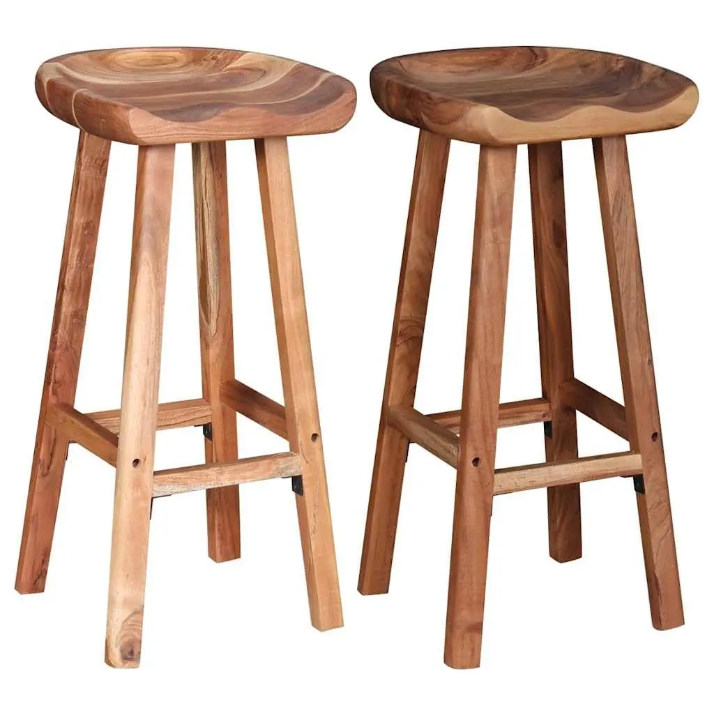 Bar Stools Brown Solid Acacia Wood Handmade Retro Style 2 Piece