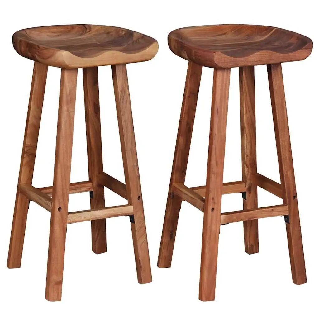 Bar Stools Brown Solid Acacia Wood Handmade Retro Style 2 Piece