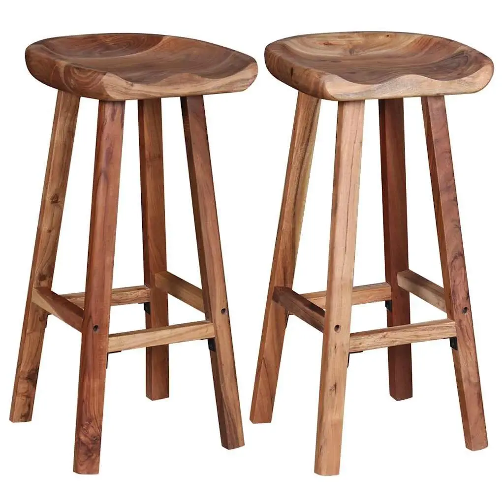 Bar Stools Brown Solid Acacia Wood Handmade Retro Style 2 Piece