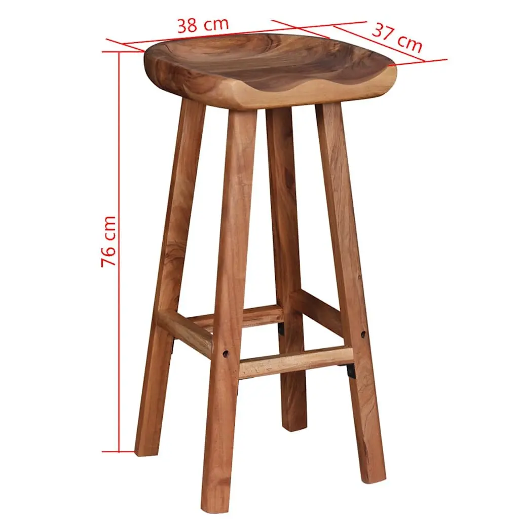 Bar Stools Brown Solid Acacia Wood Handmade Retro Style 2 Piece