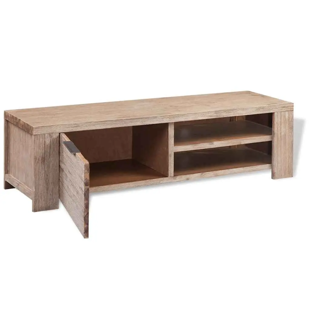 TV Cabinet Beige Solid Acacia Wood Brushed Spacious Storage Unit