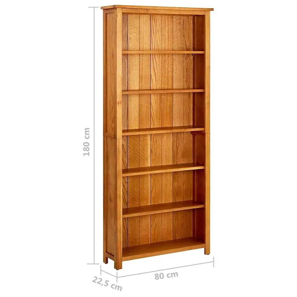 Bookcase Brown 6-Tier Solid Oak Wood Storage Display Unit