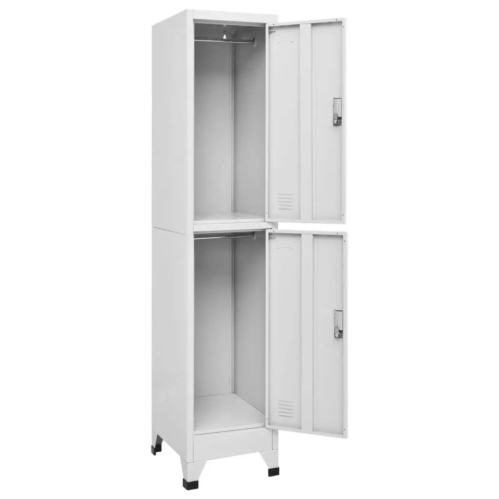 Storage Locker Cabinet Grey Steel 2 Compartments Lockable Doors Hanging Bar