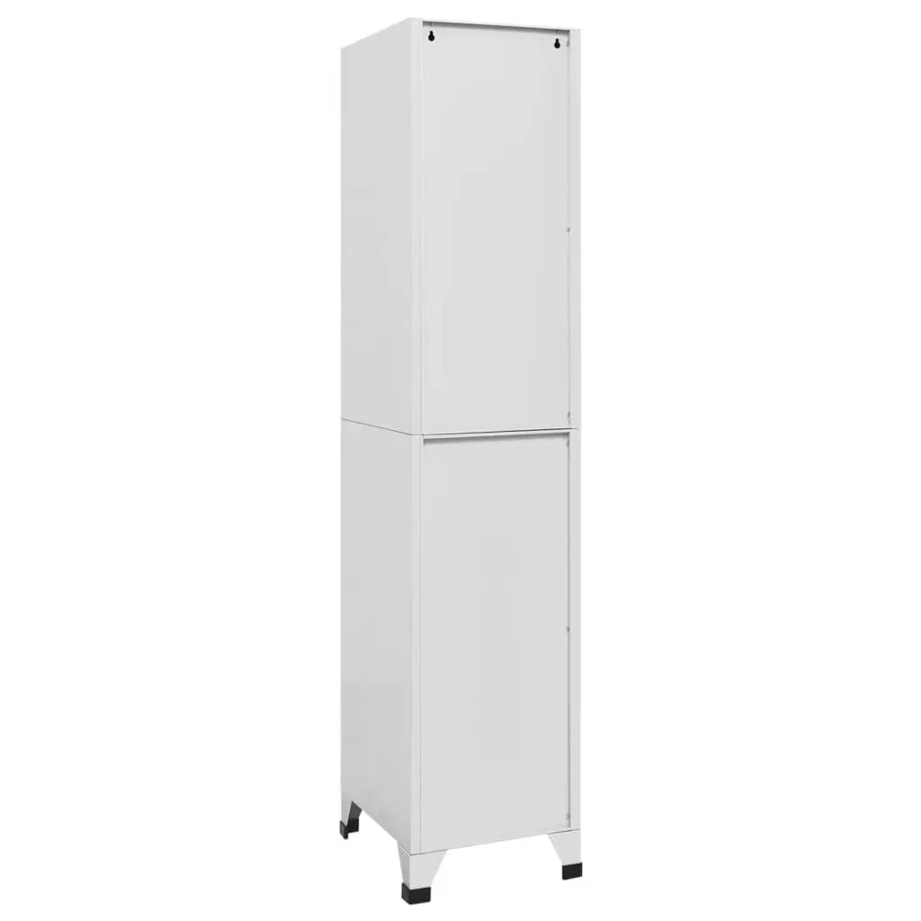 Storage Locker Cabinet Grey Steel 2 Compartments Lockable Doors Hanging Bar