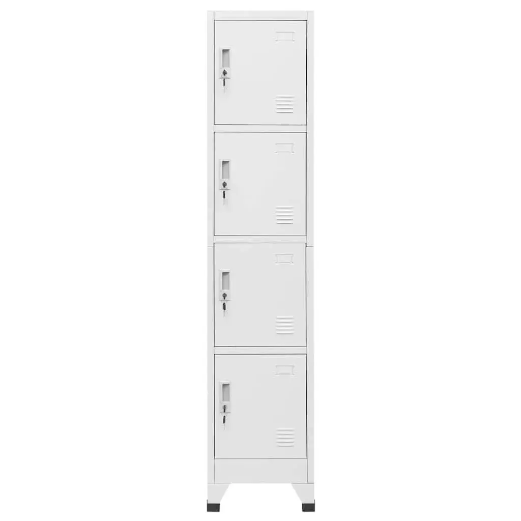 Locker Cabinet Grey Steel 4 Compartments Industrial Storage Security Doors
