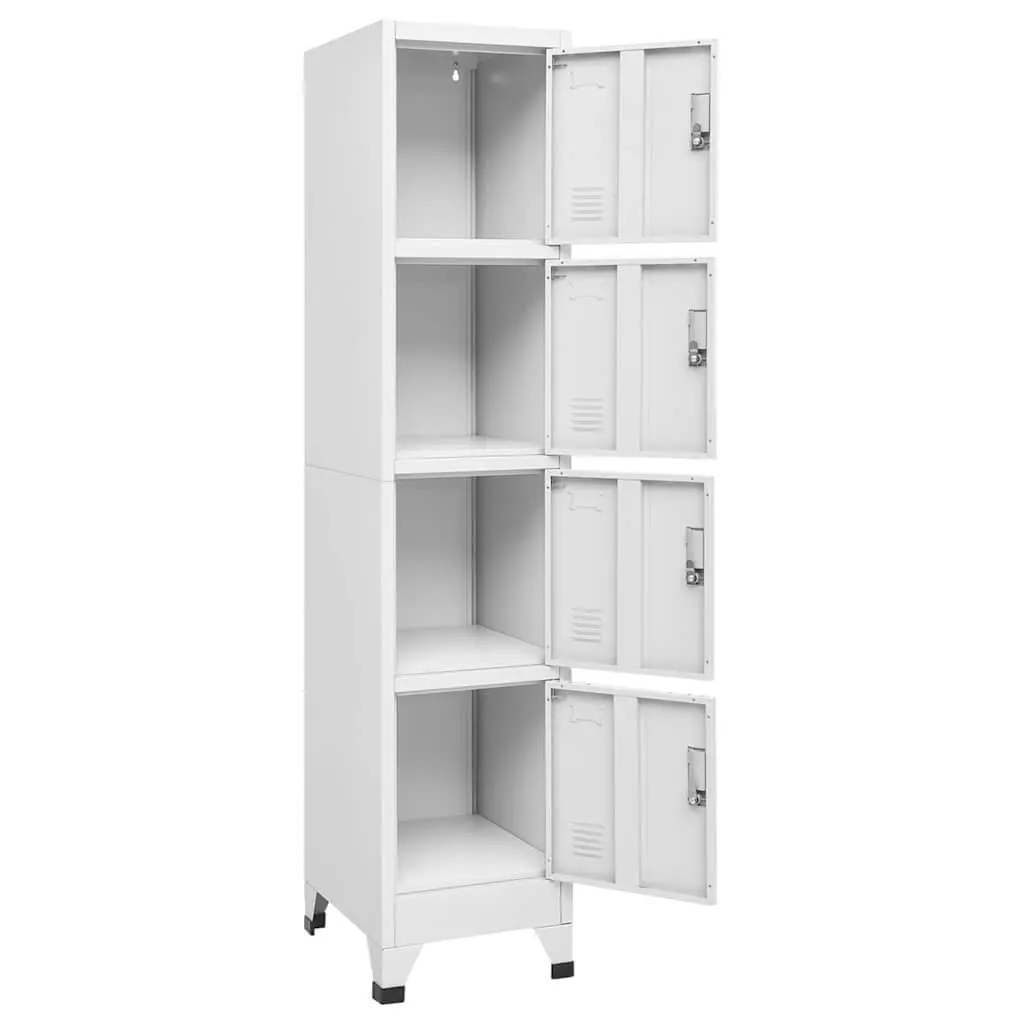 Locker Cabinet Grey Steel 4 Compartments Industrial Storage Security Doors