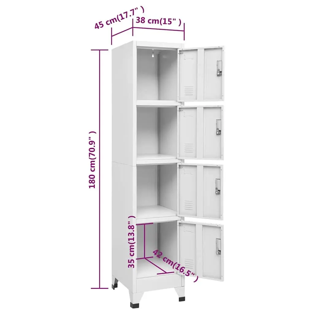 Locker Cabinet Grey Steel 4 Compartments Industrial Storage Security Doors