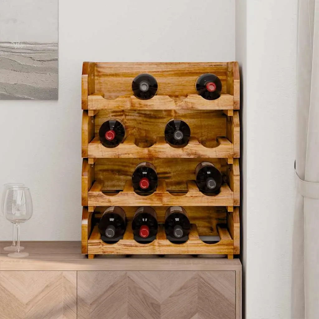 Wooden Wine Rack Set Brown 4 Piece Stackable Display for 16 Bottles