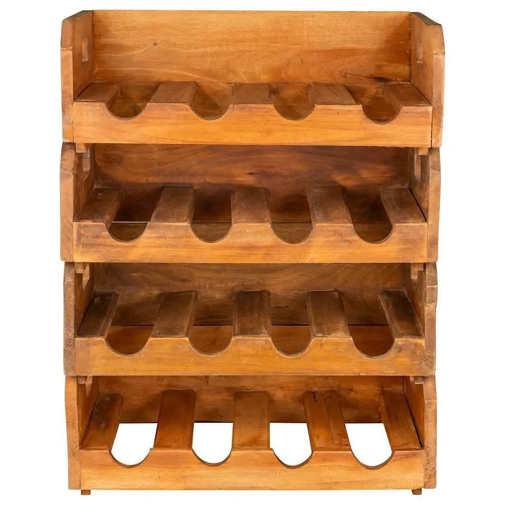 Wooden Wine Rack Set Brown 4 Piece Stackable Display for 16 Bottles