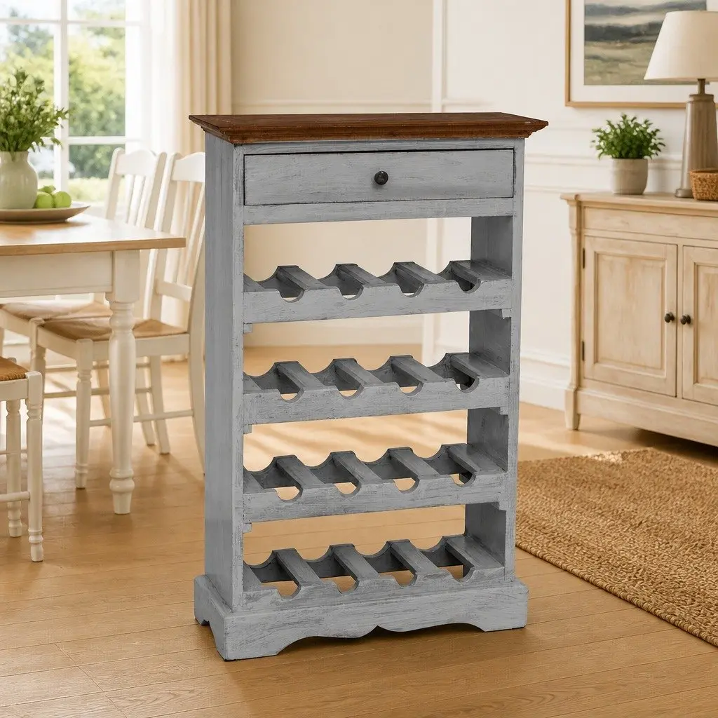 Solid Mahogany Wood Wine Rack Brown Antique Style Handcrafted Storage Cabinet
