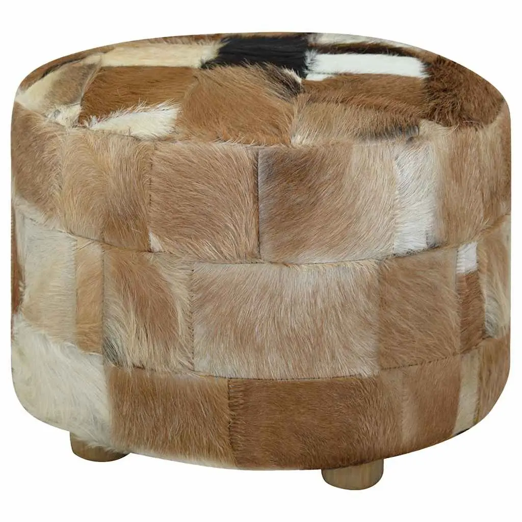 Round Pouffe Multicolour Goat Leather Footrest Ottoman Seat 50x50x45cm
