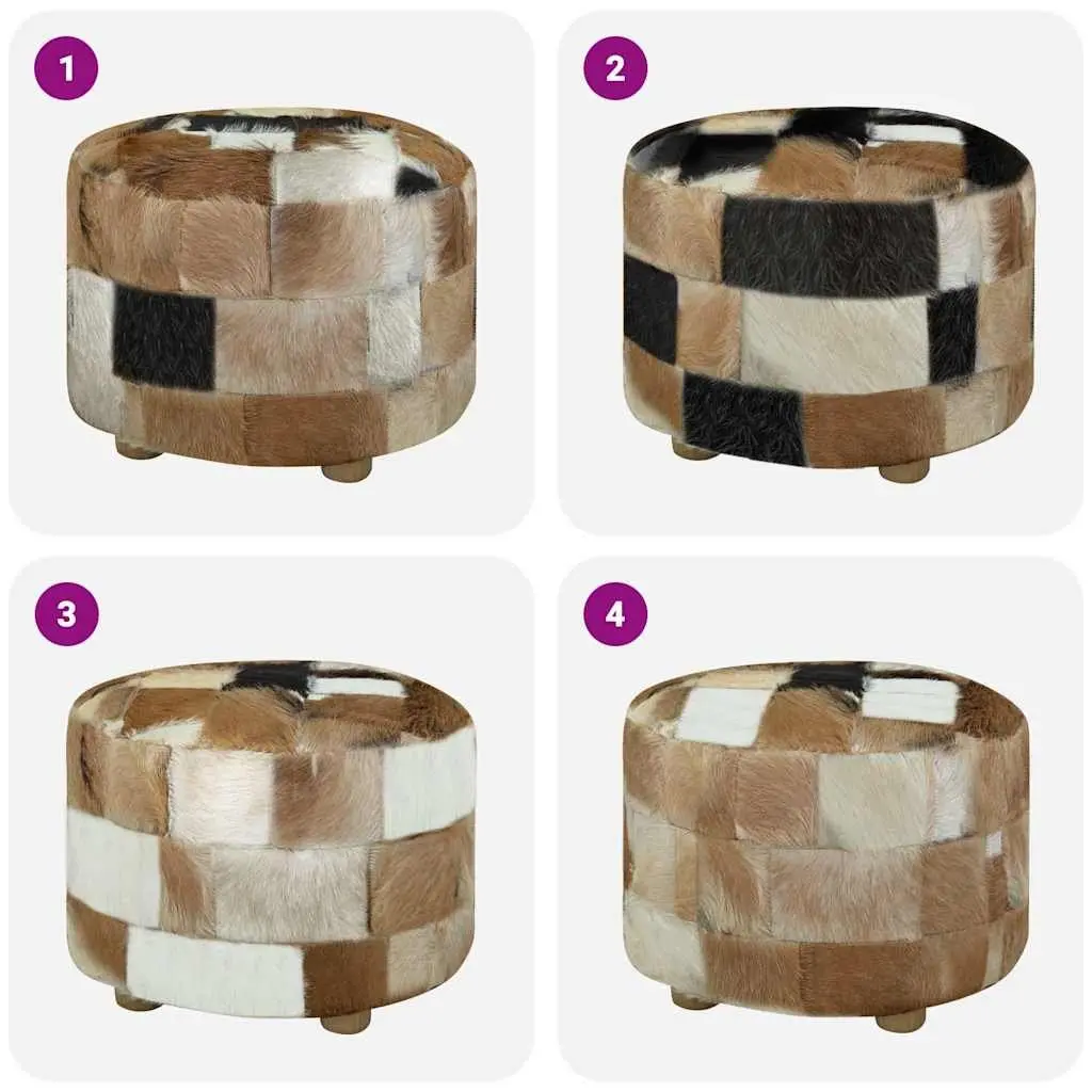 Round Pouffe Multicolour Goat Leather Footrest Ottoman Seat 50x50x45cm