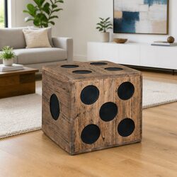 Storage Box Wooden Chest Dice Design Brown Organizer Furniture Cube 40x40x40cm