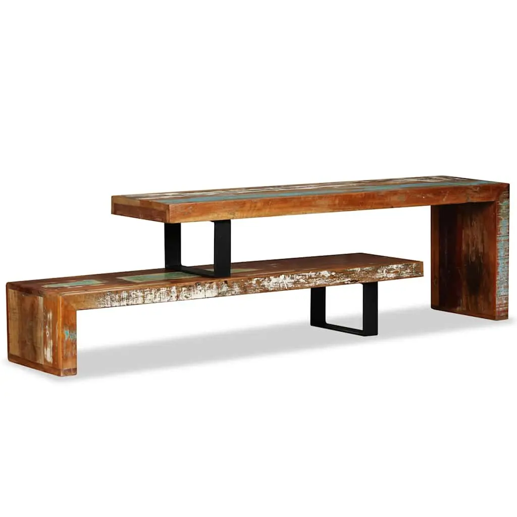 TV Stand Brown Solid Reclaimed Wood 2-Tier Stackable Storage Cabinet