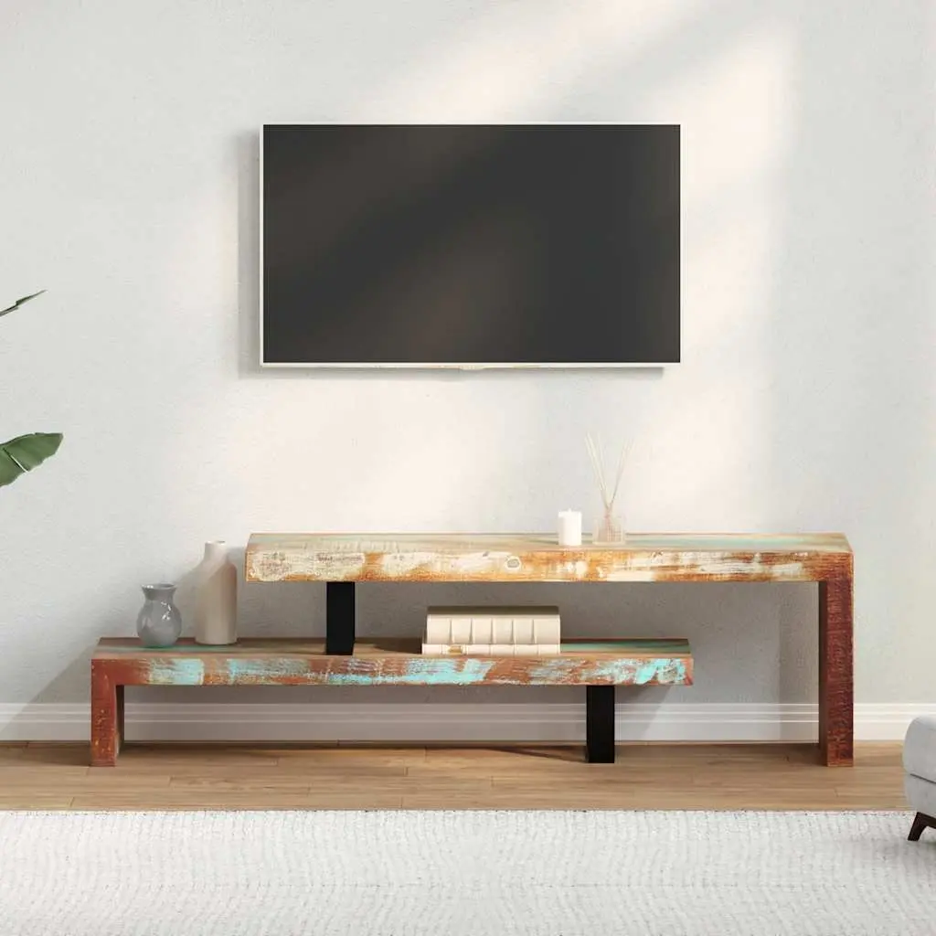 TV Stand Brown Solid Reclaimed Wood 2-Tier Stackable Storage Cabinet