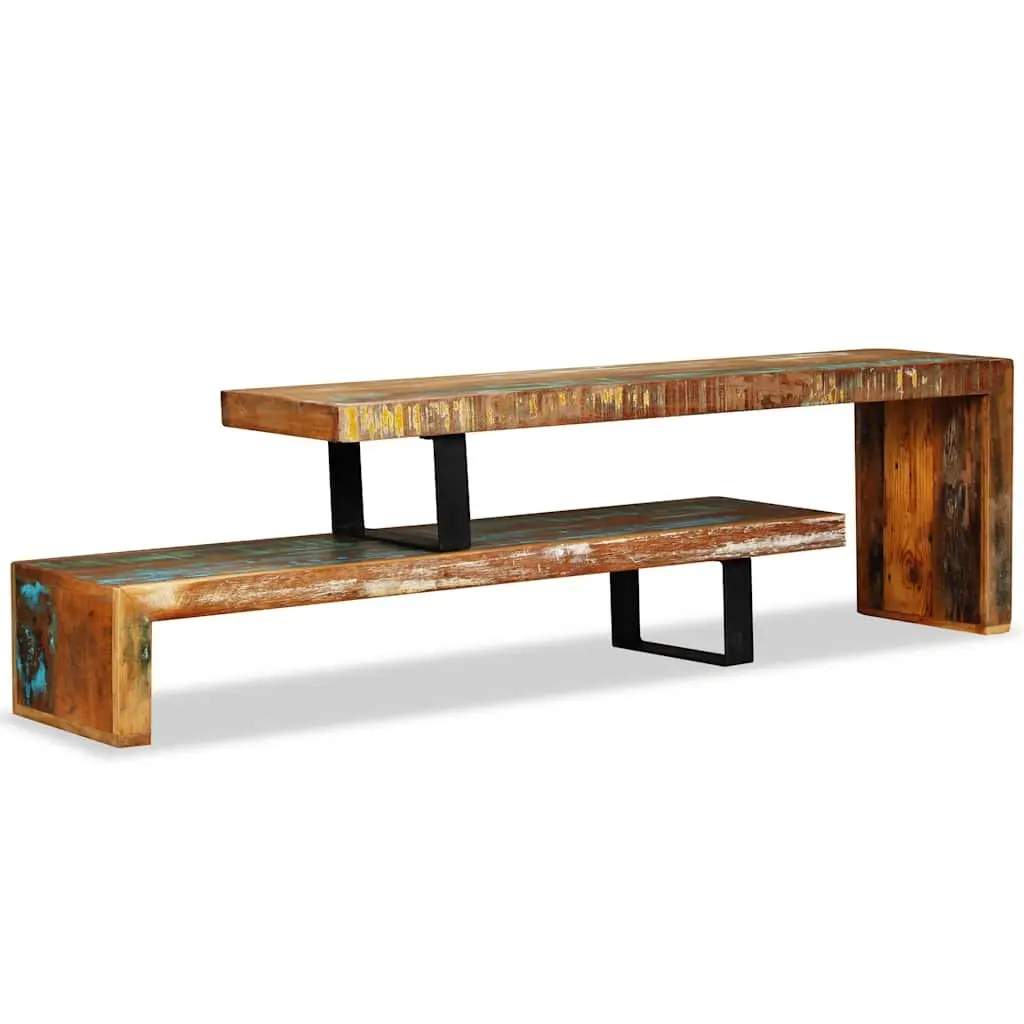 TV Stand Brown Solid Reclaimed Wood 2-Tier Stackable Storage Cabinet