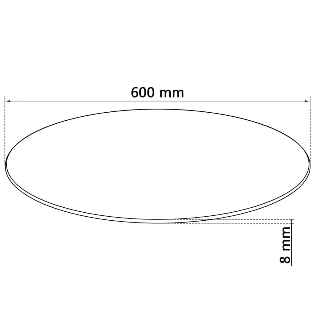 Round Tempered Glass Table Top Black 600mm Durable Protective