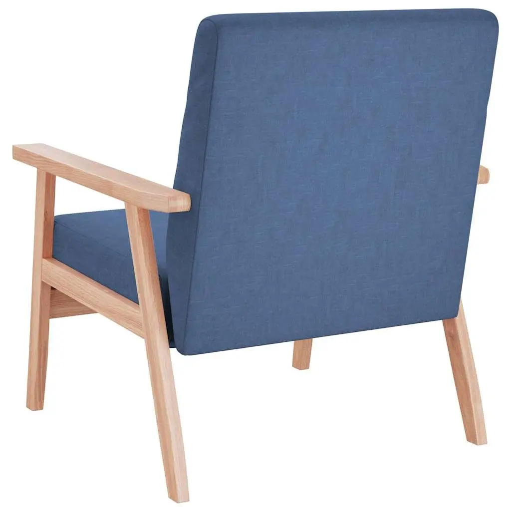Armchair Blue Fabric Upholstered Lounge Chair Foam Padded Solid Wooden Frame
