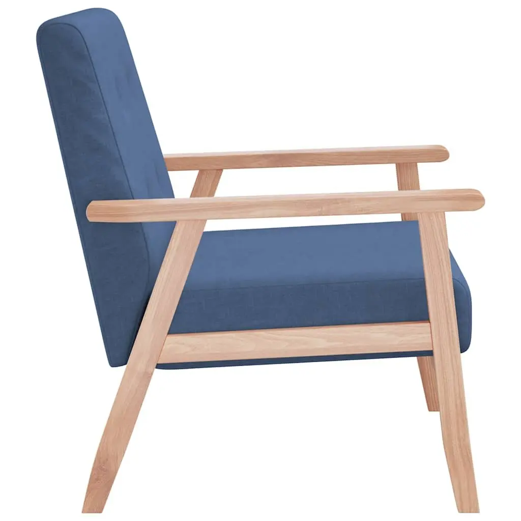 Armchair Blue Fabric Upholstered Lounge Chair Foam Padded Solid Wooden Frame