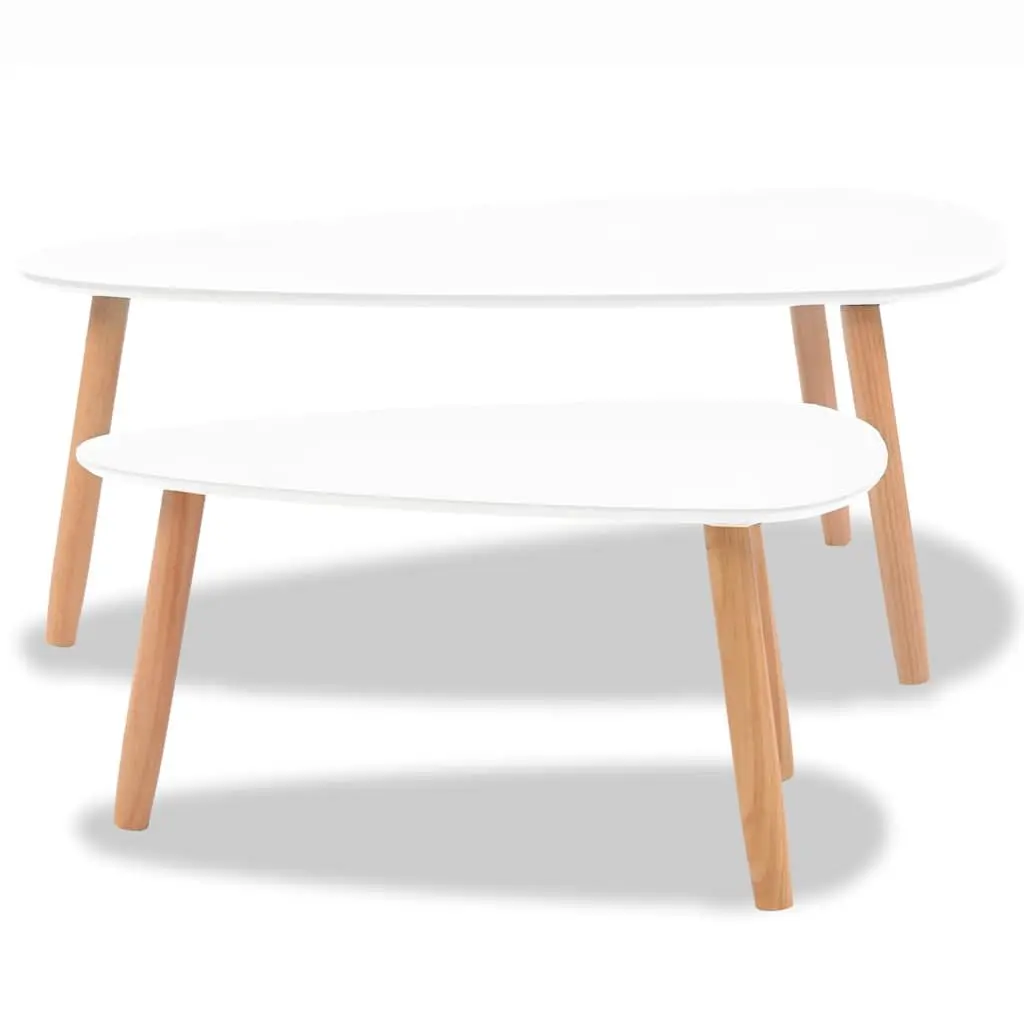 Coffee Table Set White 2 Pieces Scandinavian Style Accent Tables