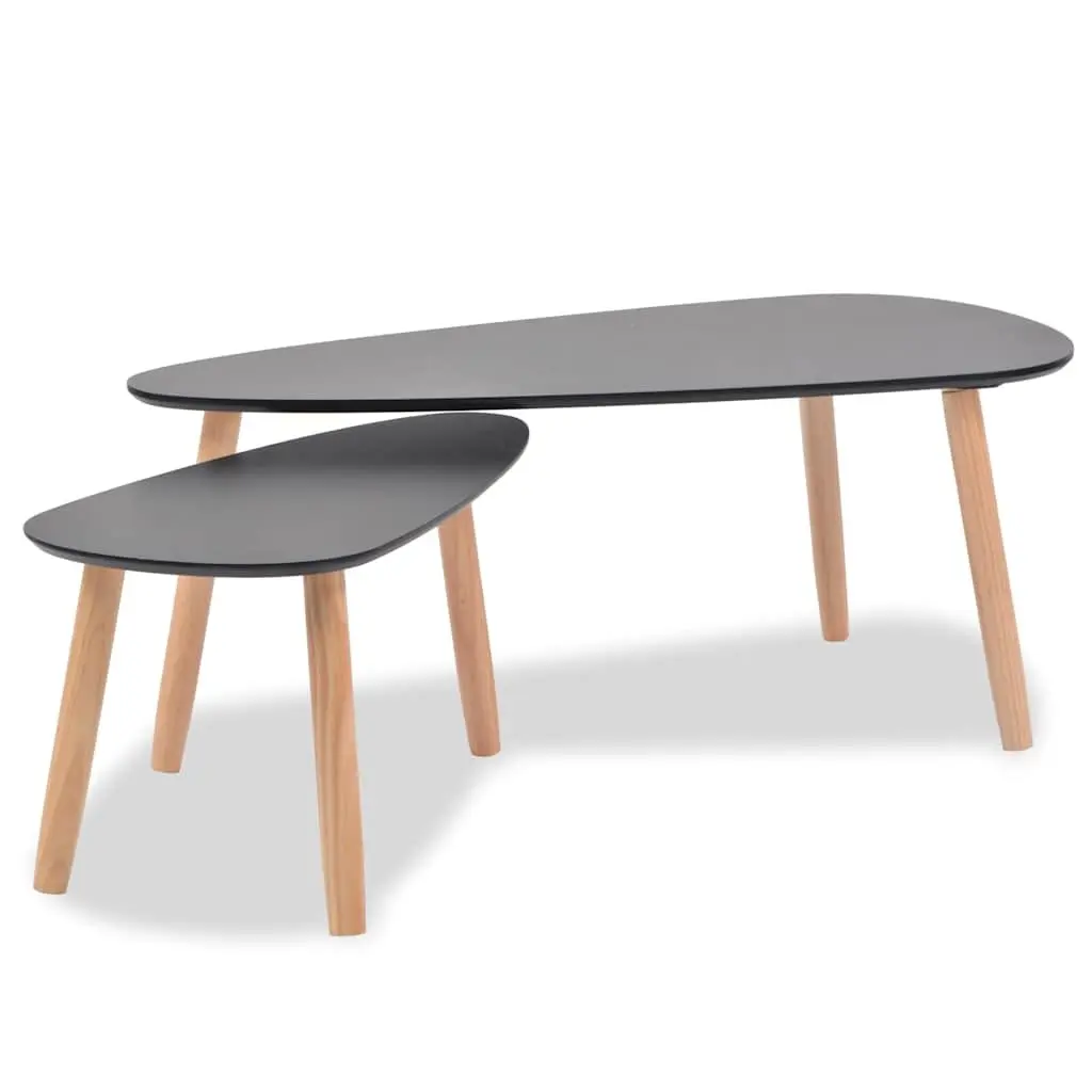 Coffee Table Set Black 2 Pieces Scandinavian Style Living Room Accent Furniture