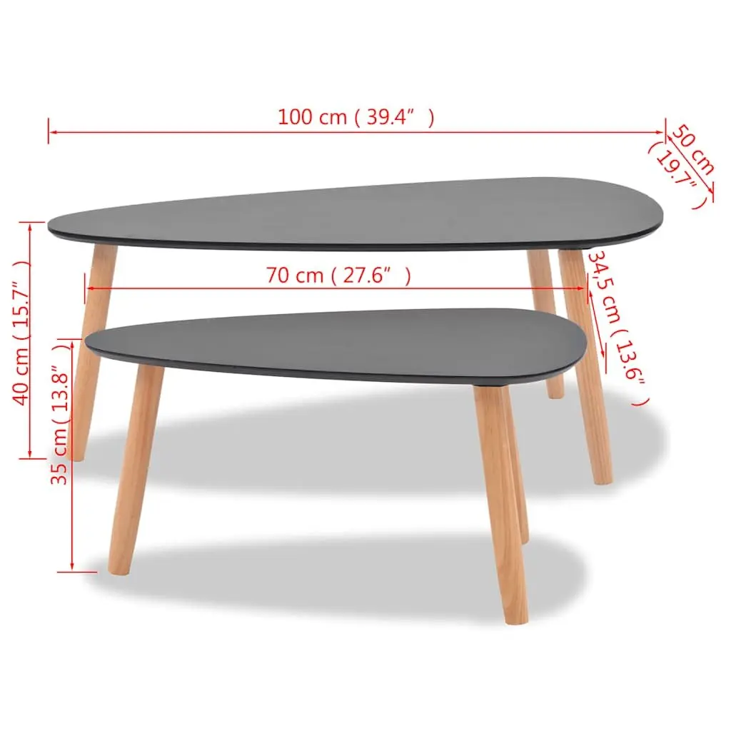Coffee Table Set Black 2 Pieces Scandinavian Style Living Room Accent Furniture
