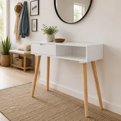 Compact White Console Table with Functional Drawer