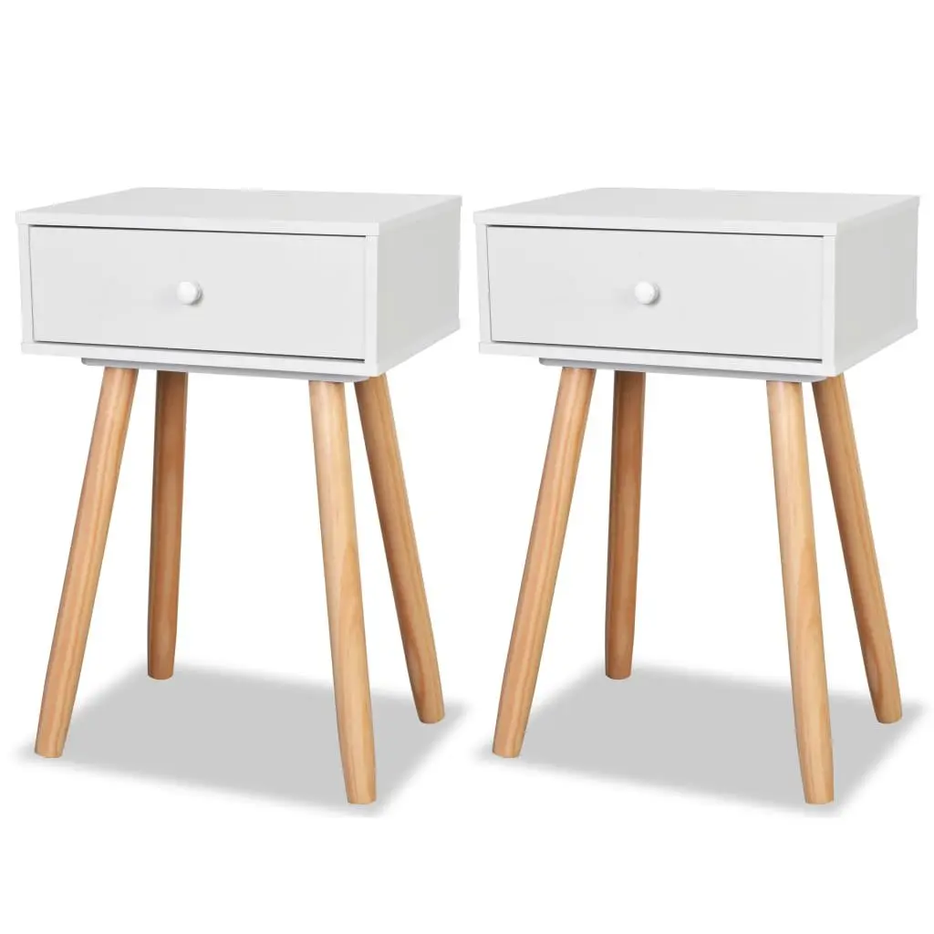 Bedside Tables 2 pcs Solid Pinewood White Nightstands Drawer Storage