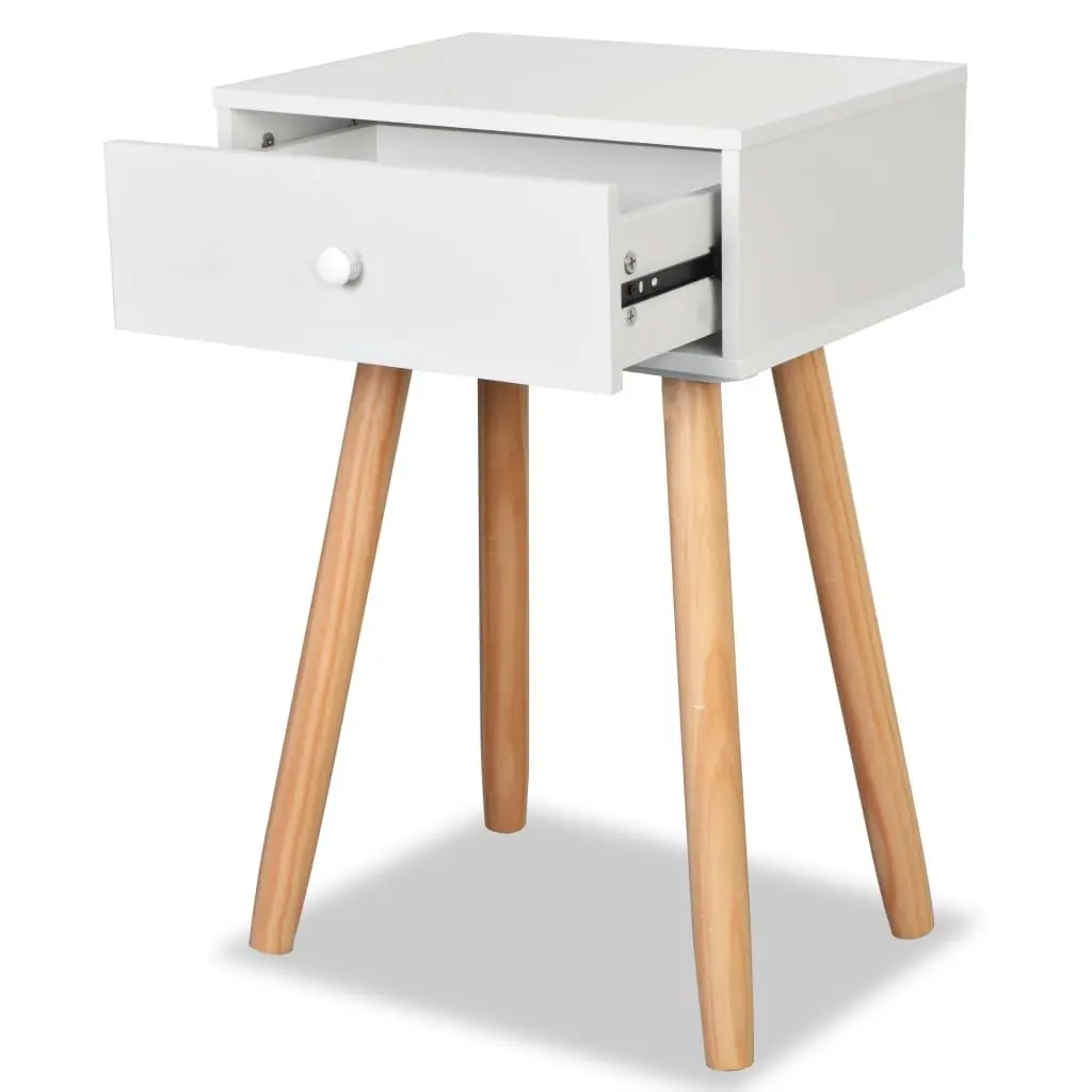 Bedside Tables 2 pcs Solid Pinewood White Nightstands Drawer Storage