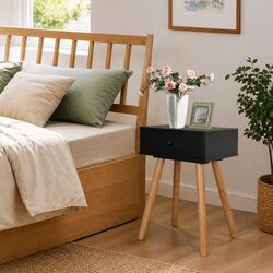 Bedside Tables 2 pcs Solid Pinewood Nightstands Black Bedroom Furniture Drawers