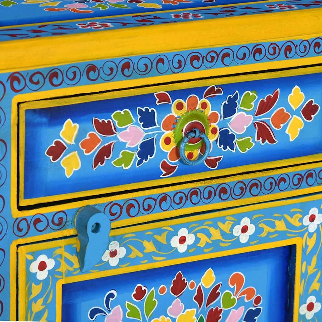 Bedside Cabinet Wooden Nightstand Hand Painted Turquoise Bedroom Storage Drawer