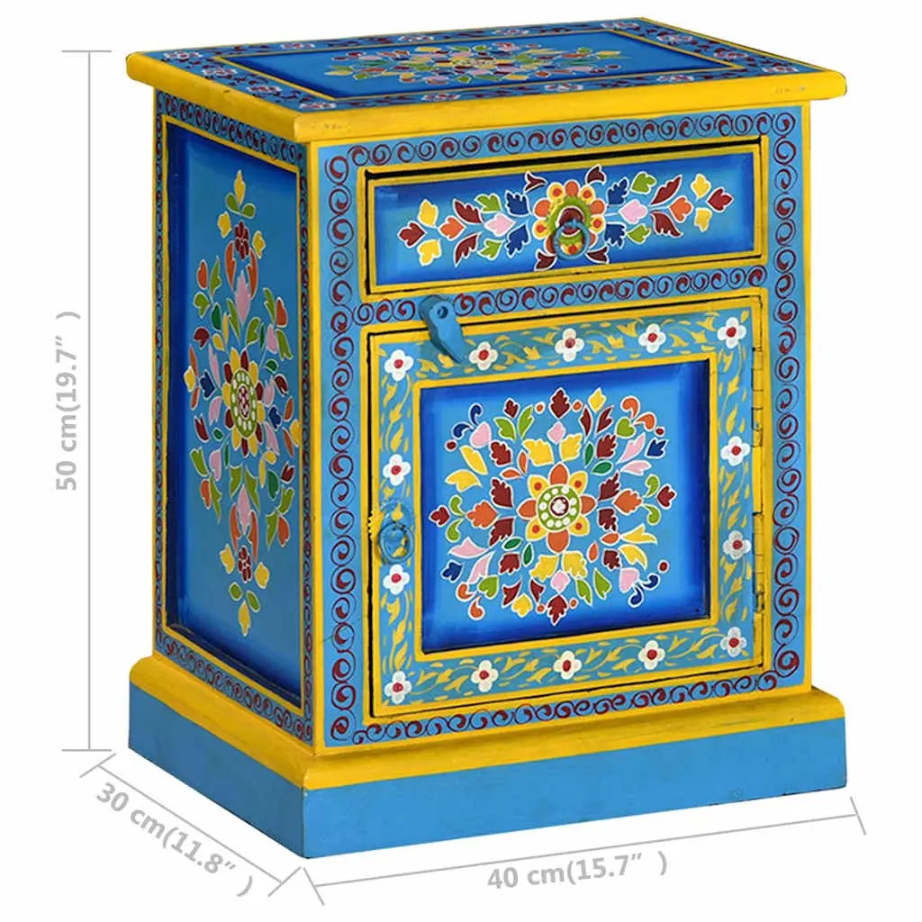 Bedside Cabinet Wooden Nightstand Hand Painted Turquoise Bedroom Storage Drawer
