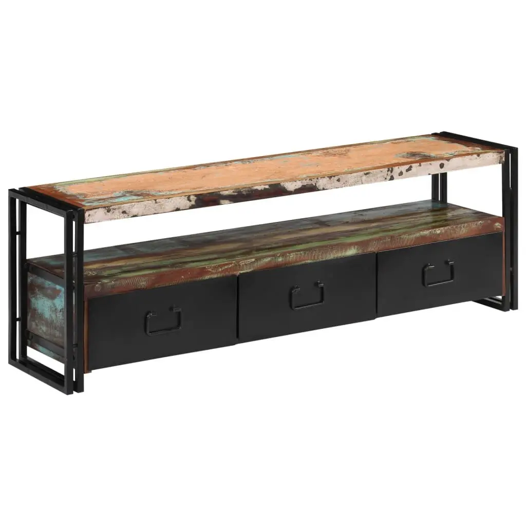 TV Cabinet Multicolour Solid Reclaimed Wood Industrial Style 3 Drawers Shelf Unit