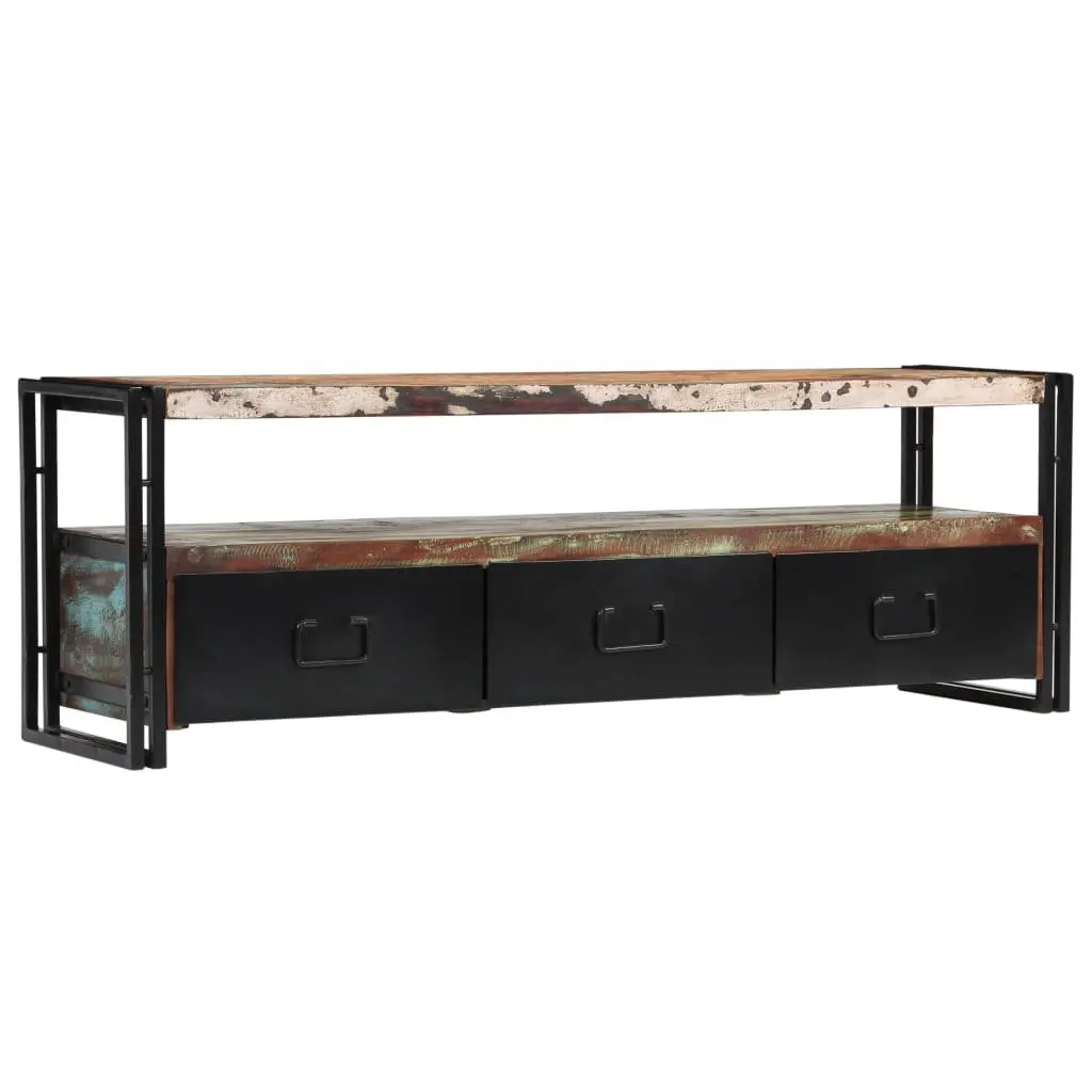 TV Cabinet Multicolour Solid Reclaimed Wood Industrial Style 3 Drawers Shelf Unit