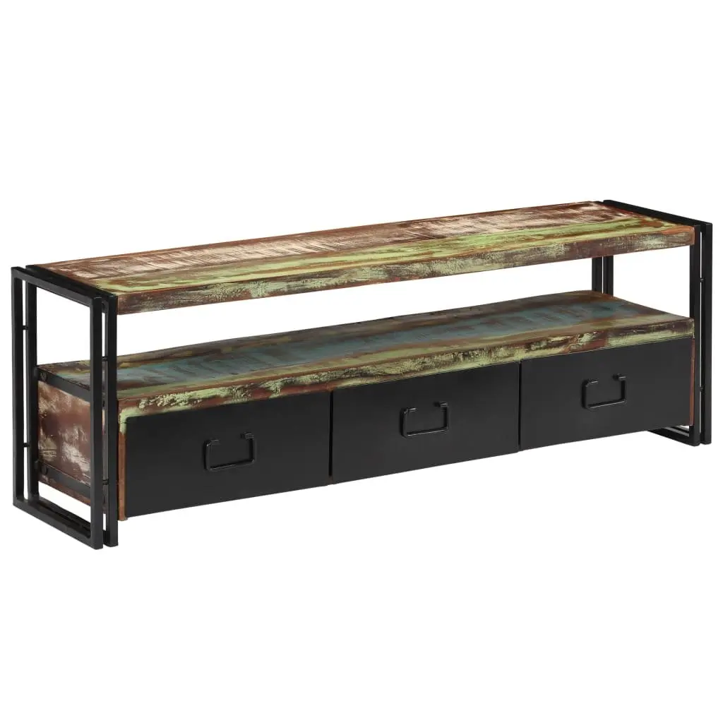 TV Cabinet Multicolour Solid Reclaimed Wood Industrial Style 3 Drawers Shelf Unit
